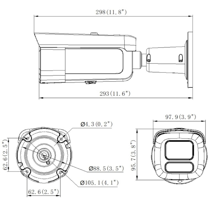 Rysunek techniczny kamery tubowej Hikvision 6Mpx